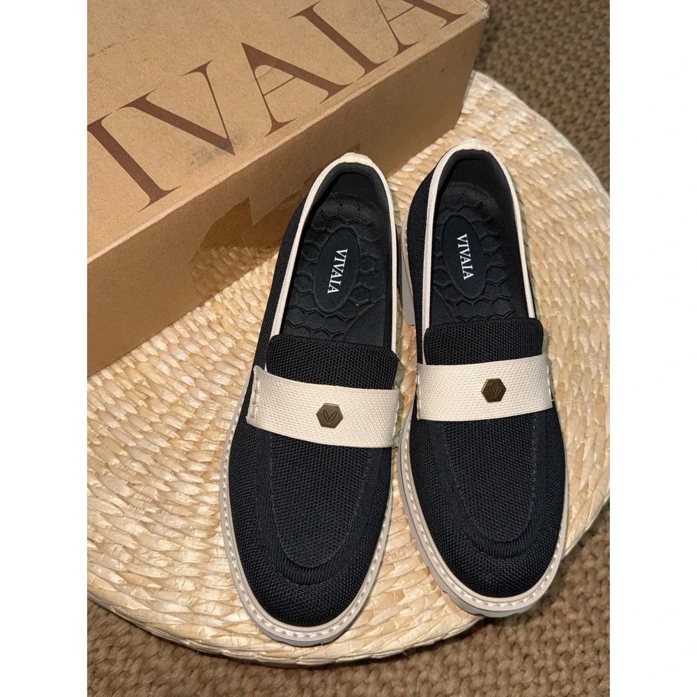VIVAIA Round-Toe Platform Chunky Heel Loafers Black Slip On Shoes EU/38.5 US/7.5